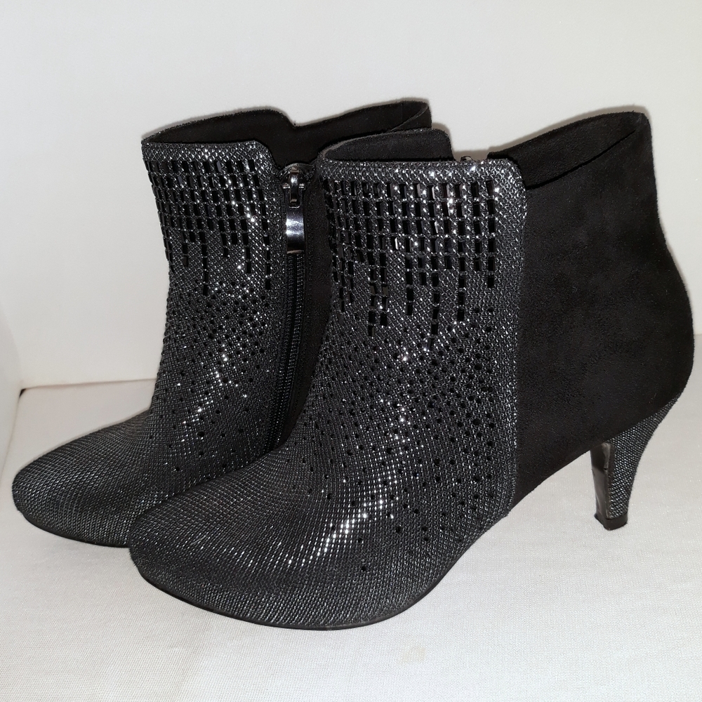 Midnight Velvet Silver and Black Rhinestone boots